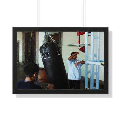 Photography art titled “Boys Boxing.” The framed photography wall art depicted is 30"x20" and is pictured in a black frame option. 

Photo of two boys boxing outdoors.

Mexico Print Series. Oaxaca, Mexico, 2024.

Original photography artwork by Nick Sparks.  