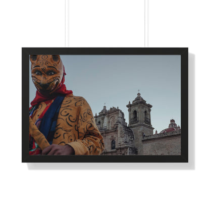 Photography art titled “Centro Celebration.” The framed photography wall art depicted is 30"x20" and is pictured in a black frame option. 

A person dancing in a jaguar costume in front of a church during a Oaxacan celebration.

Mexico Print Series. Oaxaca, Mexico, 2024.

Original photography artwork by Nick Sparks.  