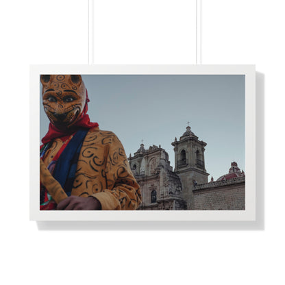 Photography art titled “Centro Celebration.” The framed photography wall art depicted is 30"x20" and is pictured in a white frame option. 

A person dancing in a jaguar costume in front of a church during a Oaxacan celebration.

Mexico Print Series. Oaxaca, Mexico, 2024.

Original photography artwork by Nick Sparks.  