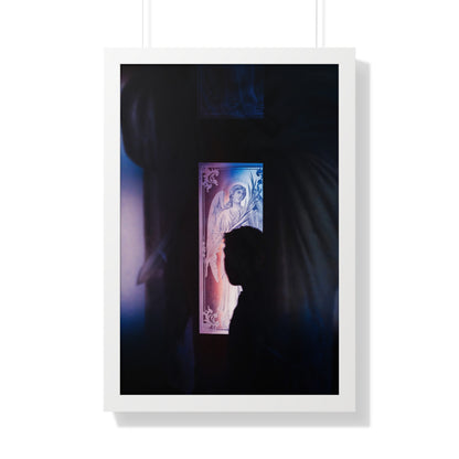 Photography art titled "Church Silhouette.” The framed photography wall art depicted is 30"x20" and is pictured in a white frame option. 

A silhouetted person walking by a church window.

Mexico Print Series. Oaxaca, Mexico, 2024.

Original photography artwork by Nick Sparks.  