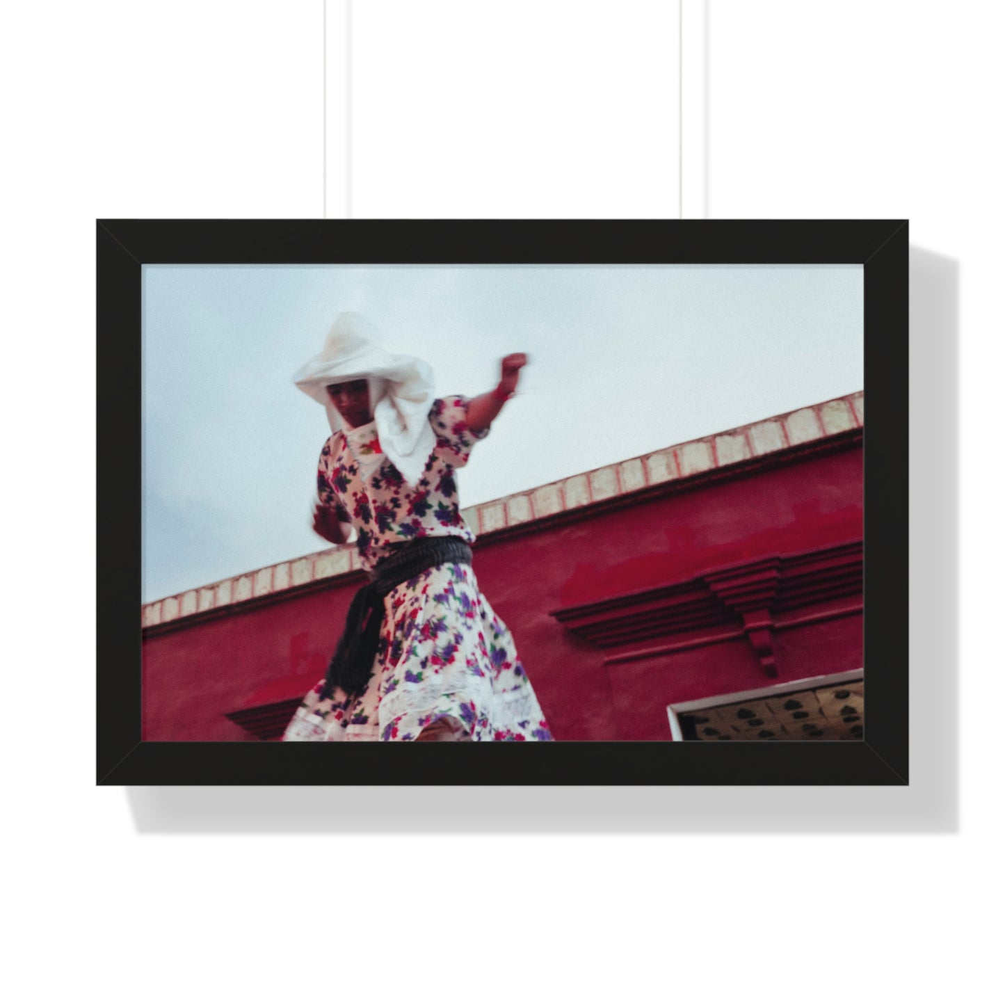 Photography art titled "Colorful Motion.” The framed photography wall art depicted is 24"x16" and is pictured in a black frame option. 

A traditionally dress Oaxacan woman dating next to magenta building.

Mexico Print Series. Oaxaca, Mexico, 2024.

Original photography artwork by Nick Sparks.  