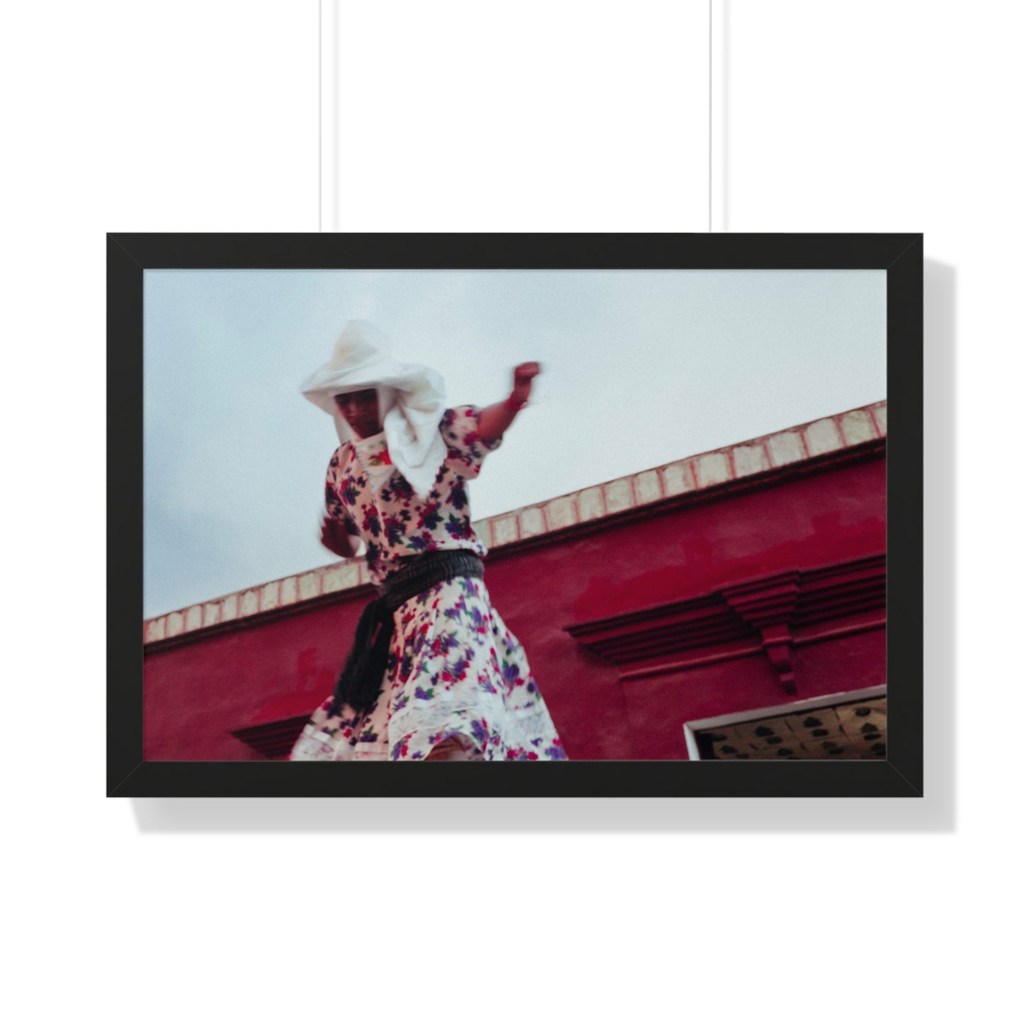 Photography art titled "Colorful Motion.” The framed photography wall art depicted is 30"x20" and is pictured in a black frame option. 

A traditionally dress Oaxacan woman dating next to magenta building.

Mexico Print Series. Oaxaca, Mexico, 2024.

Original photography artwork by Nick Sparks.  