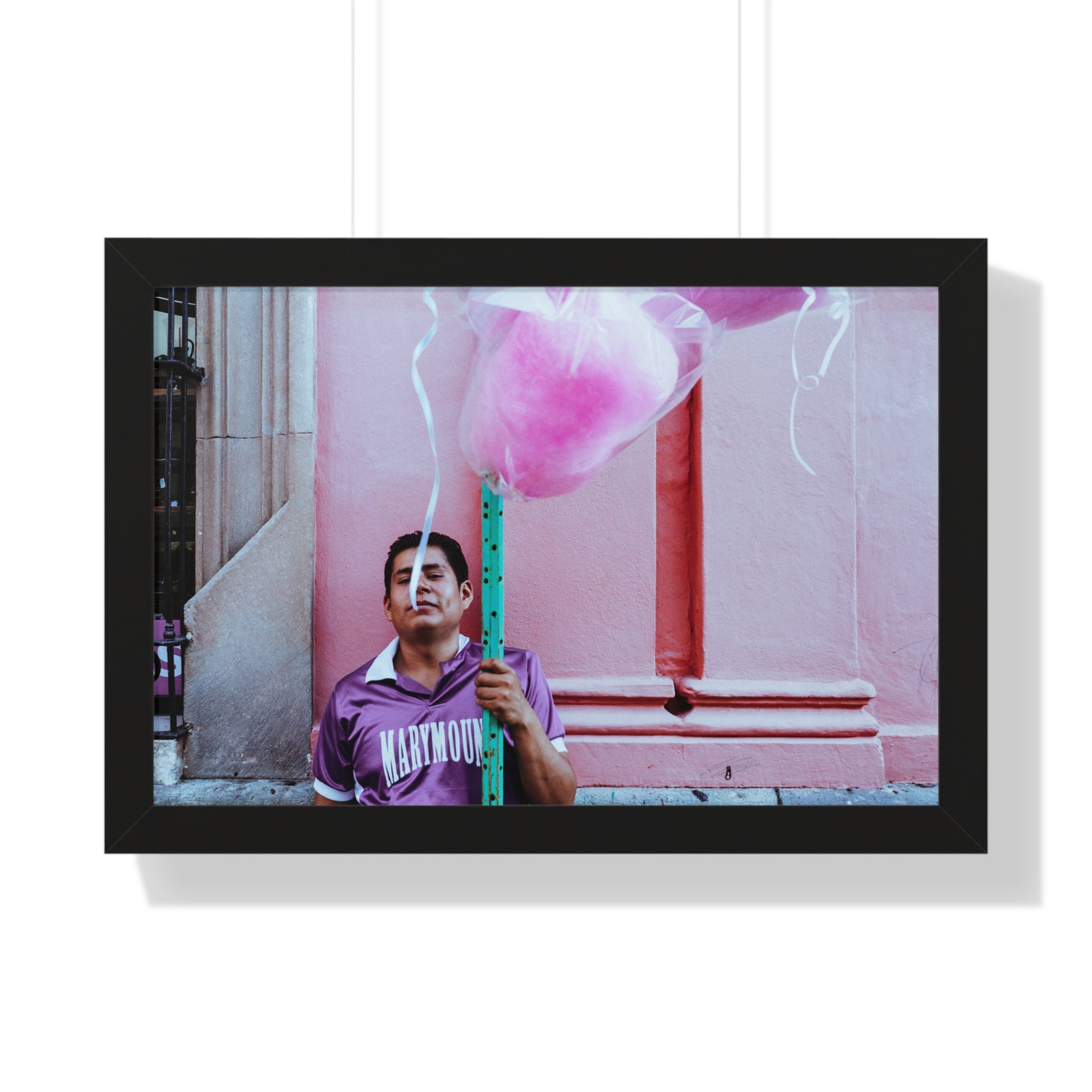 Photography art titled “Cotton Candy.” The framed photography wall art depicted is 24"x16" and is pictured in a black frame option. 

A street vendor selling cotton candy next to a pink wall.

Mexico Print Series. Oaxaca, Mexico, 2024.

Original photography artwork by Nick Sparks.  