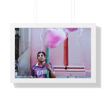 Photography art titled “Cotton Candy.” The framed photography wall art depicted is 24"x16" and is pictured in a white frame option. 

A street vendor selling cotton candy next to a pink wall.

Mexico Print Series. Oaxaca, Mexico, 2024.

Original photography artwork by Nick Sparks.  