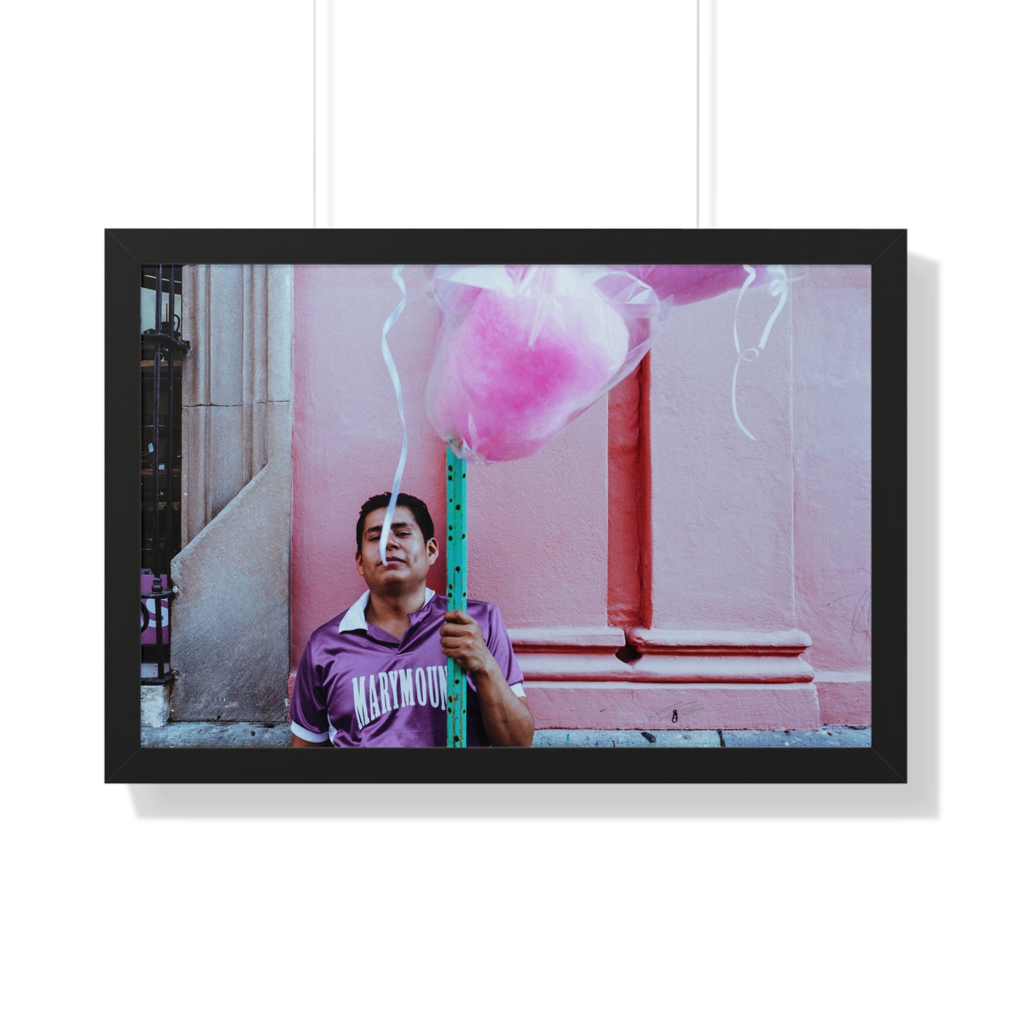 Photography art titled “Cotton Candy.” The framed photography wall art depicted is 30"x20" and is pictured in a black frame option. 

A street vendor selling cotton candy next to a pink wall.

Mexico Print Series. Oaxaca, Mexico, 2024.

Original photography artwork by Nick Sparks.  